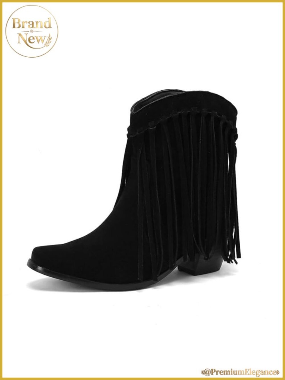 Fringe Ankle Cowboy Boots for Women Suede Pull On Western Booties Square Toe
